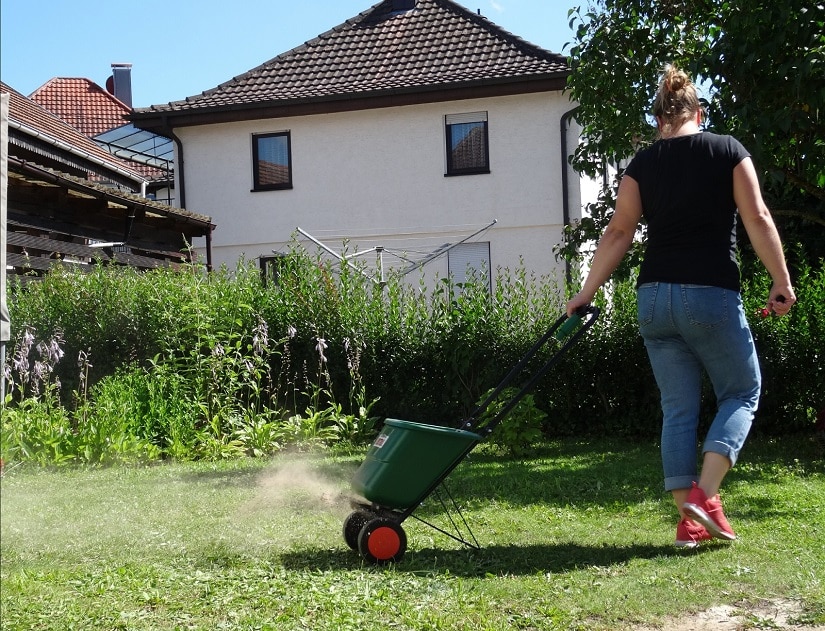 Die Ausbringung per Streuwagen ist einfach und wird am gleichmäßigsten